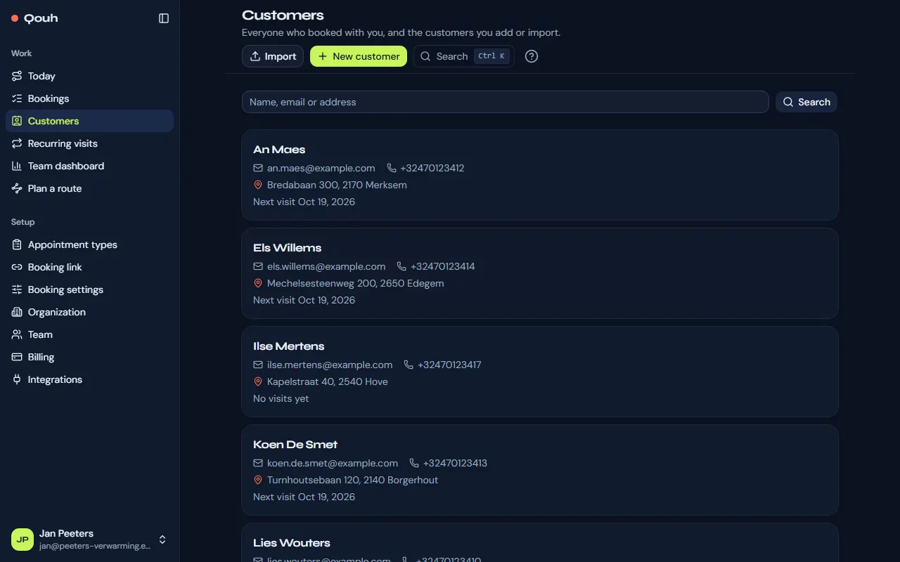 Customers: the list with each customer’s address and their last and next visit.